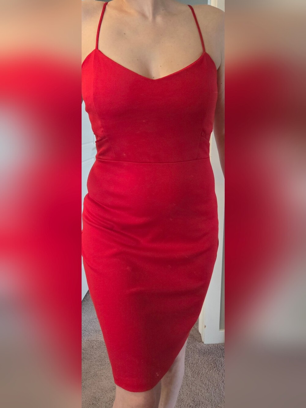 Express Red Spaghetti Strap Bodycon Midi Dress Size 10 Worn Once Cocktail